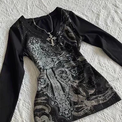Vintage Punk T-Shirt Sexy  Gothic Slim Top
