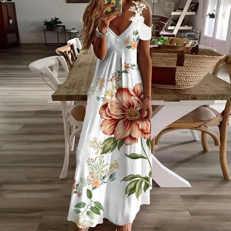 Printed White Lace Sleeveless Suspender Dress