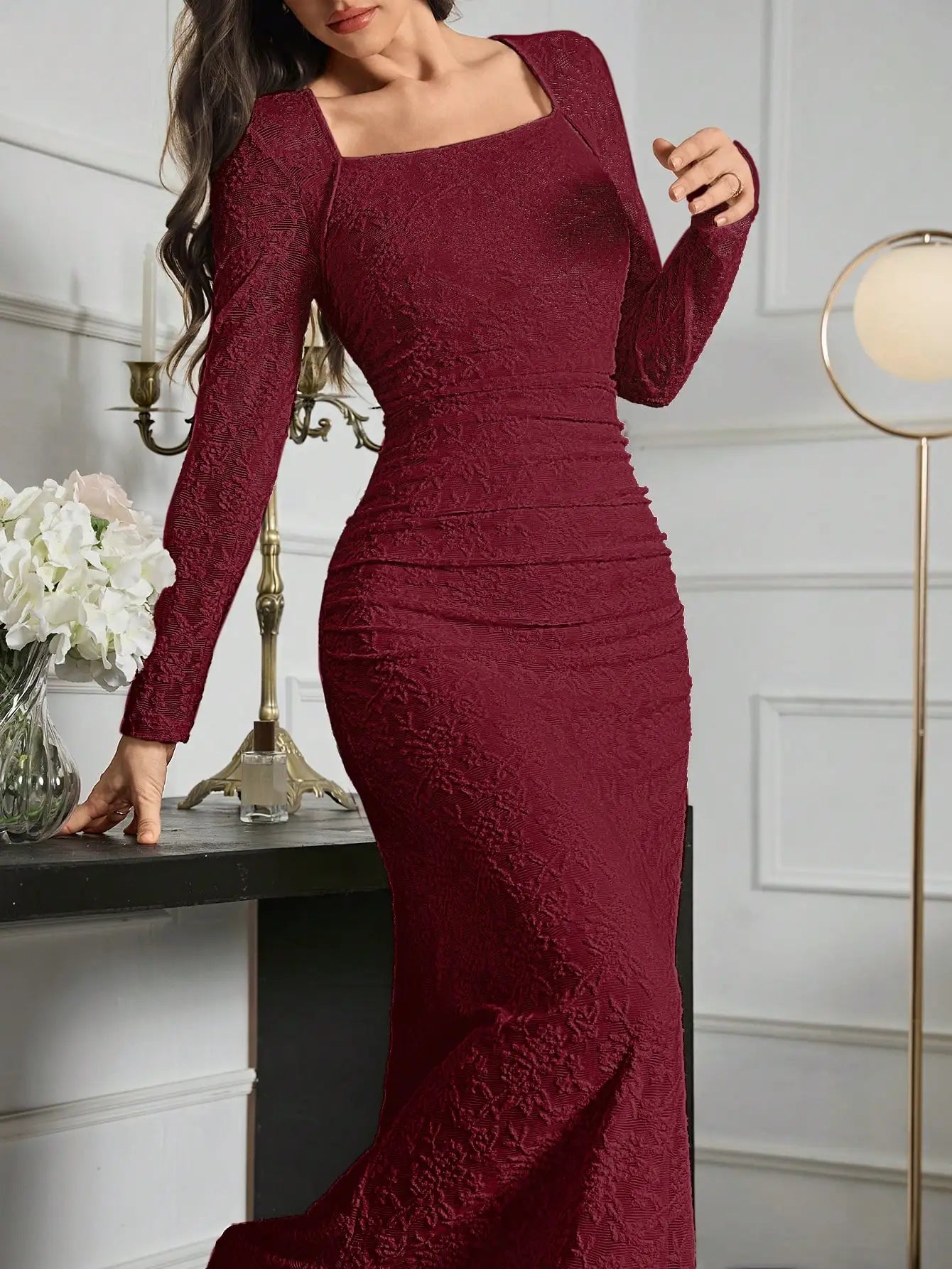 Elegant Ivory Lace Long Sleeve Dress