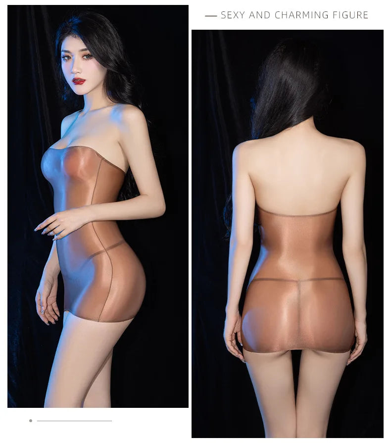 Sexy Oil Glossy Shin Sheer Micro Mini Dress