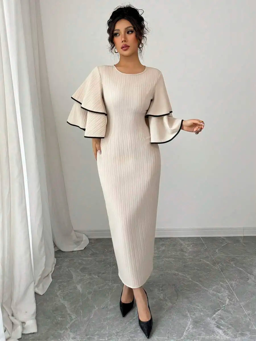 Cream Ribbed Midi Dress