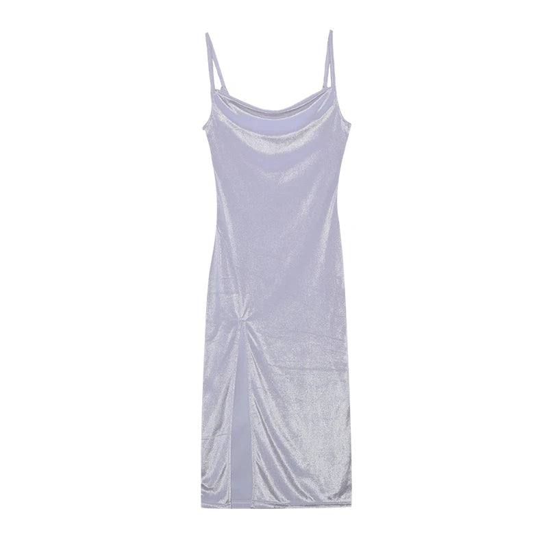 Velvet Swing Collar Sleeveless Slip Dress.