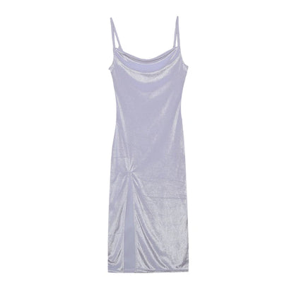 Velvet Swing Collar Sleeveless Slip Dress.