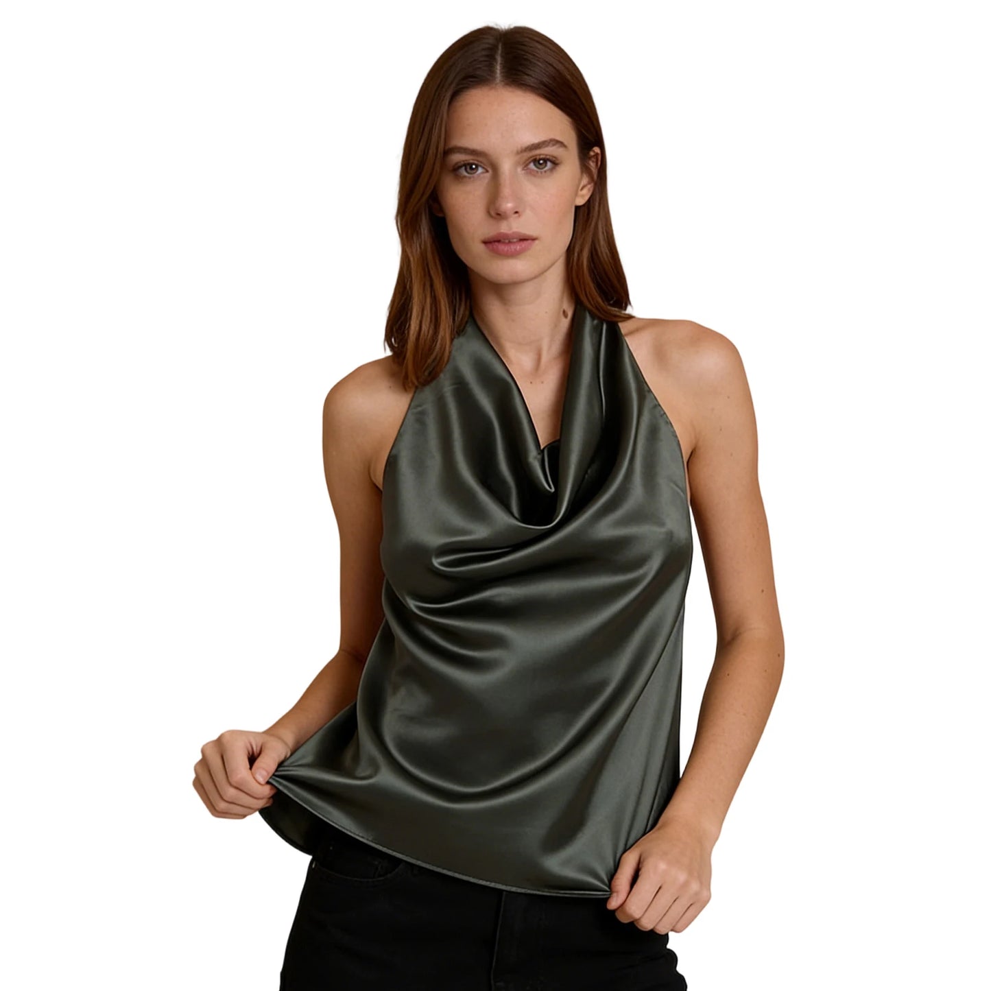 Women s V-Neck Satin Blouse Sleeveless Backless