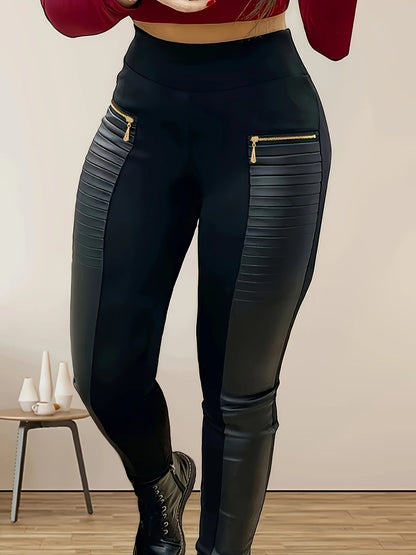 Black Casual Solid Color Stitching Pants