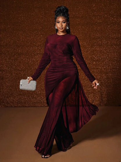 Plus Size Asymmetrical Mesh Maxi Dress