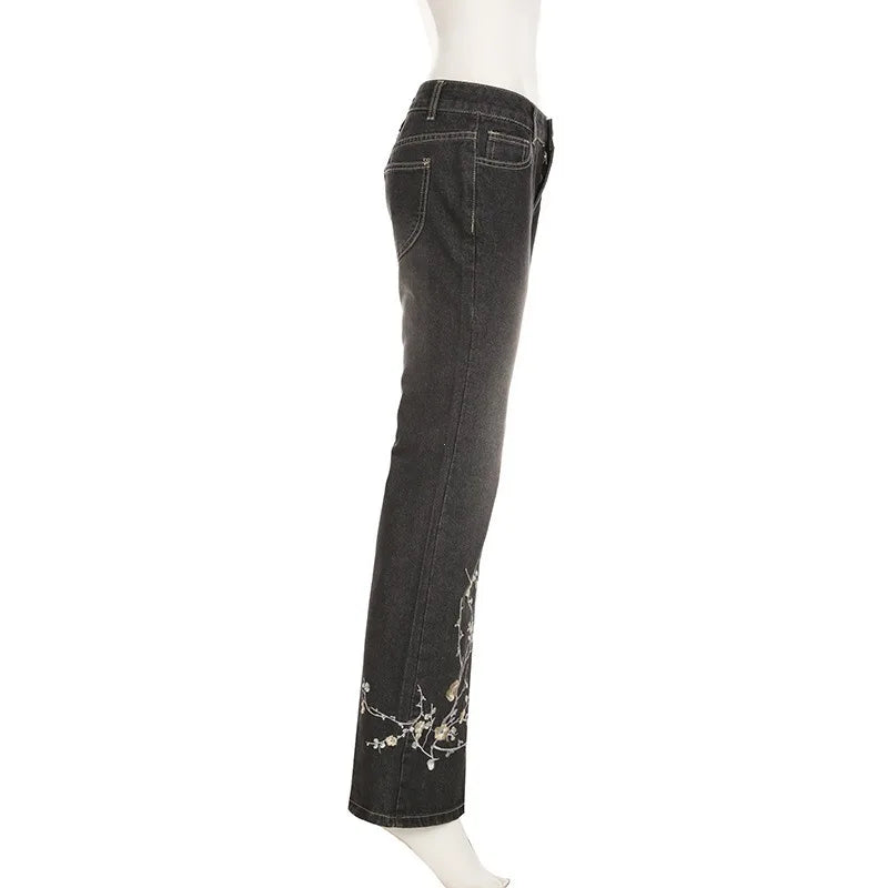 Floral Embroidery Jeans Vintage