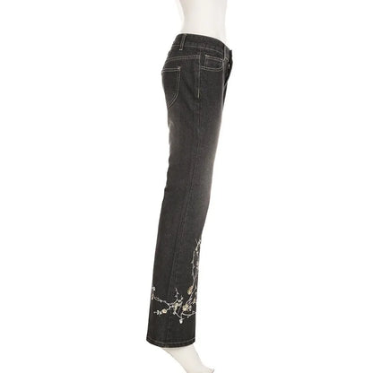 Floral Embroidery Jeans Vintage