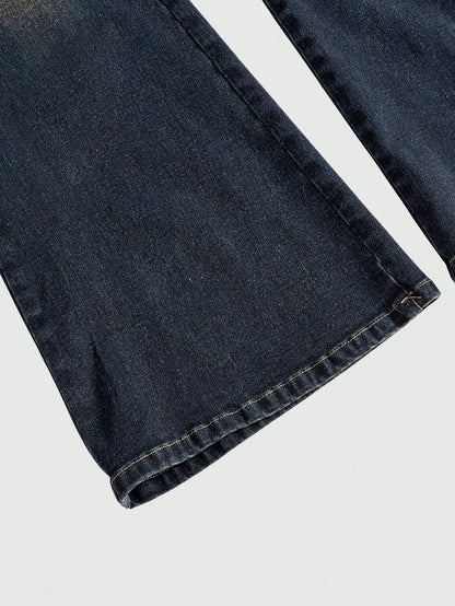 Lace Patchwork Low Waist Flared Denim Jeans