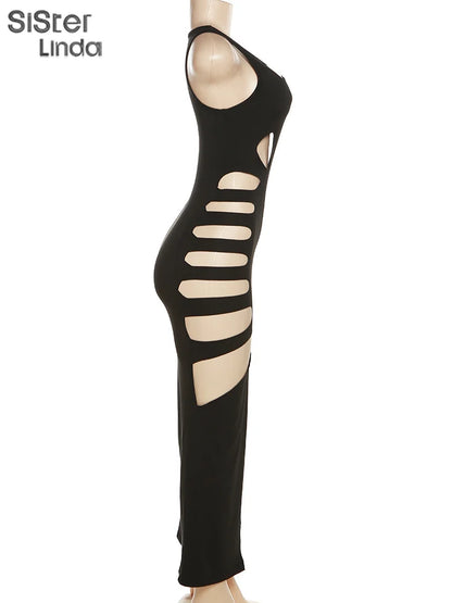 Hollow Elegant Side Split Bodycon Midi Dress