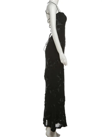 Elegant Flower Embroidery Maxi Dress