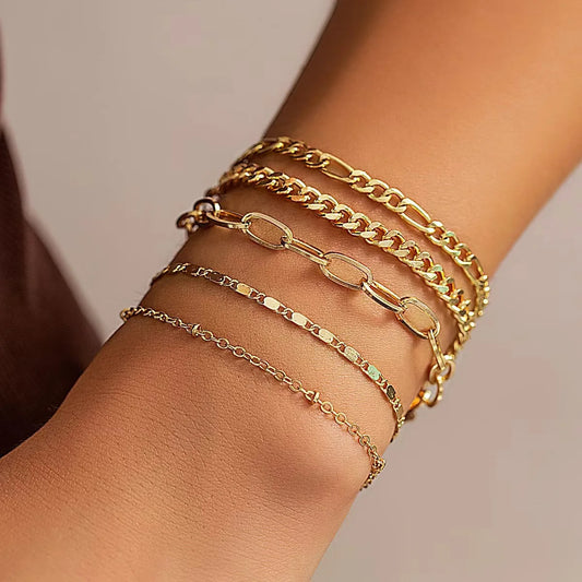 5-piece minimalist metal chain bracelet