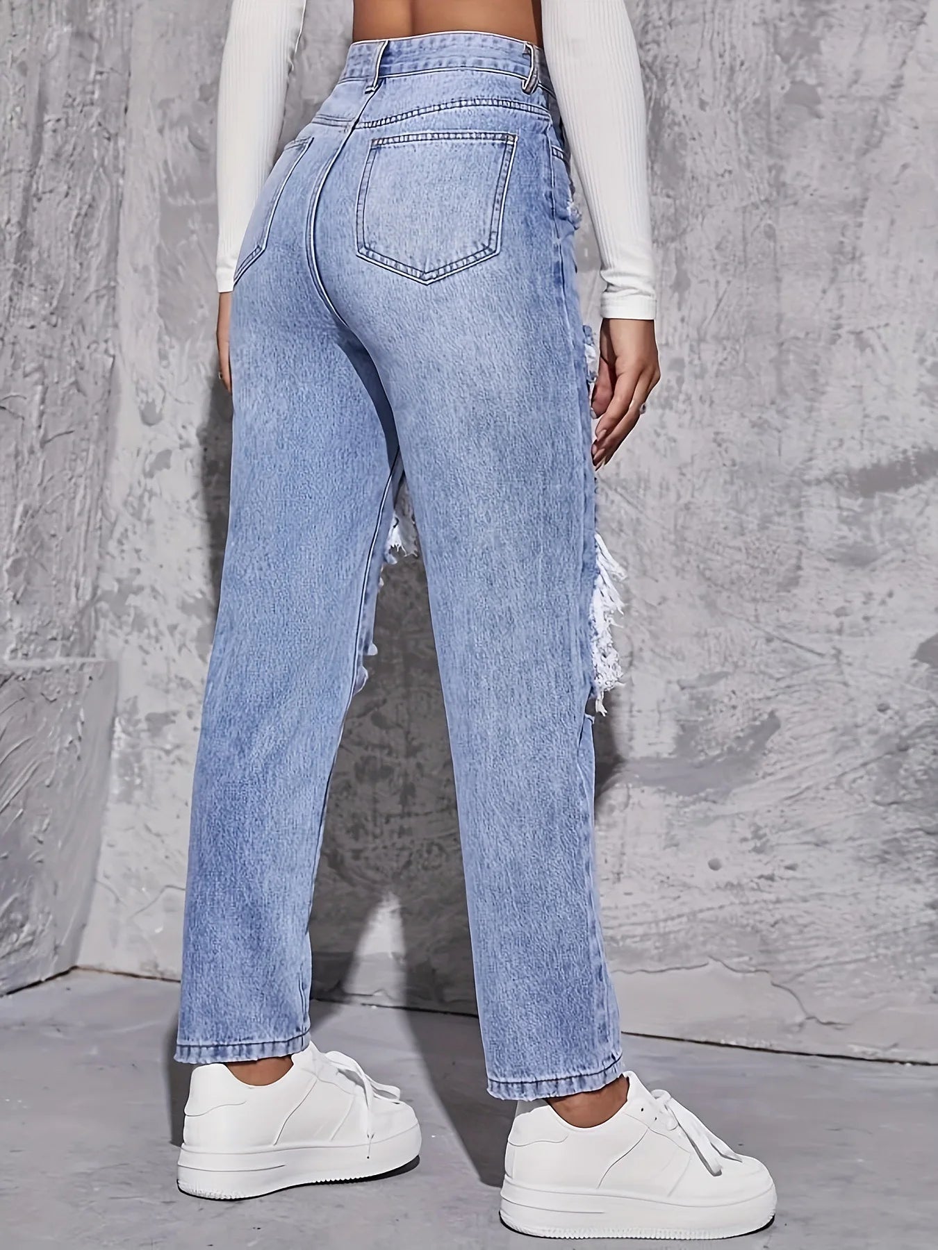 Denim Pants, High Waisted Straight Leg