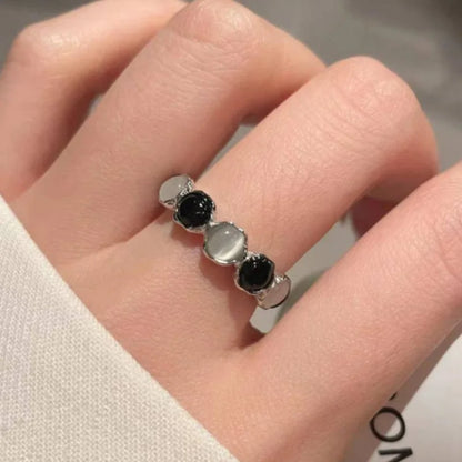 Black and White Cat's Eye Stone Ring