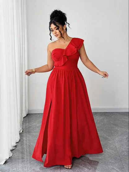 One-Shoulder Ruffle Maxi Dress