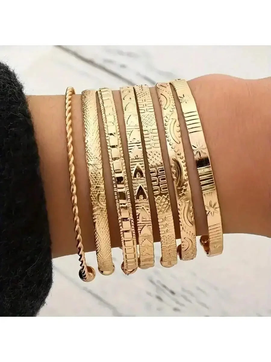 7-piece Metal Bead Decorative Bracelet