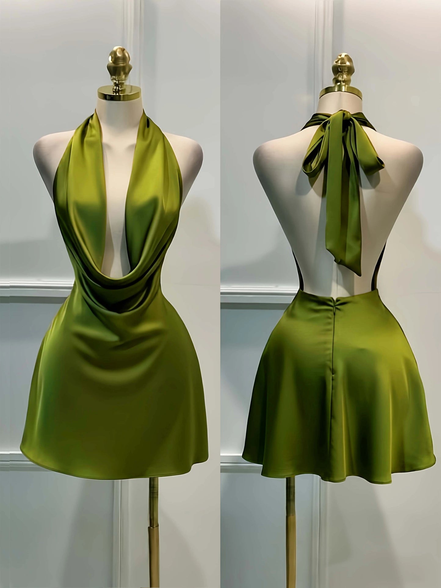 Elegant Satin, Open Back Fitted Midi Dress,
