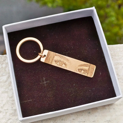 Eyes Photo Key Chain Gold Butterfly