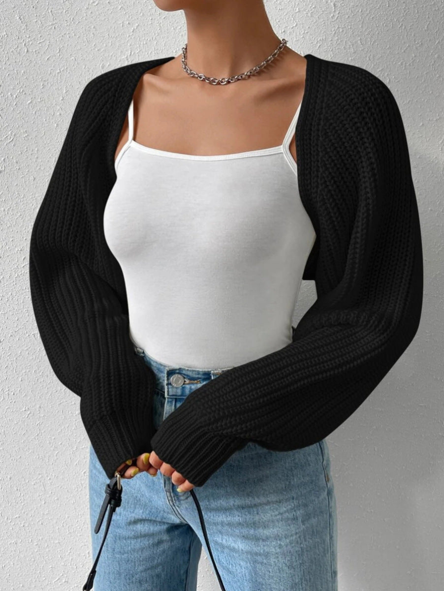 Open Front Cropped Cardigan Long Sleeve