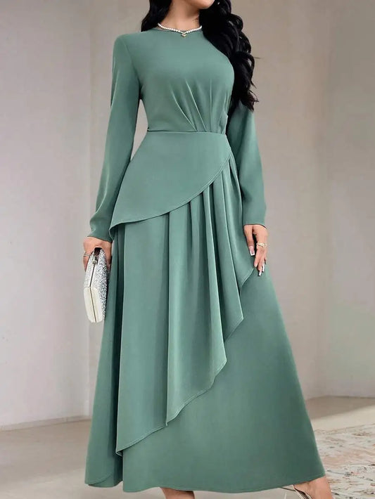 Sage Green Round Neck Long Sleeve Dress