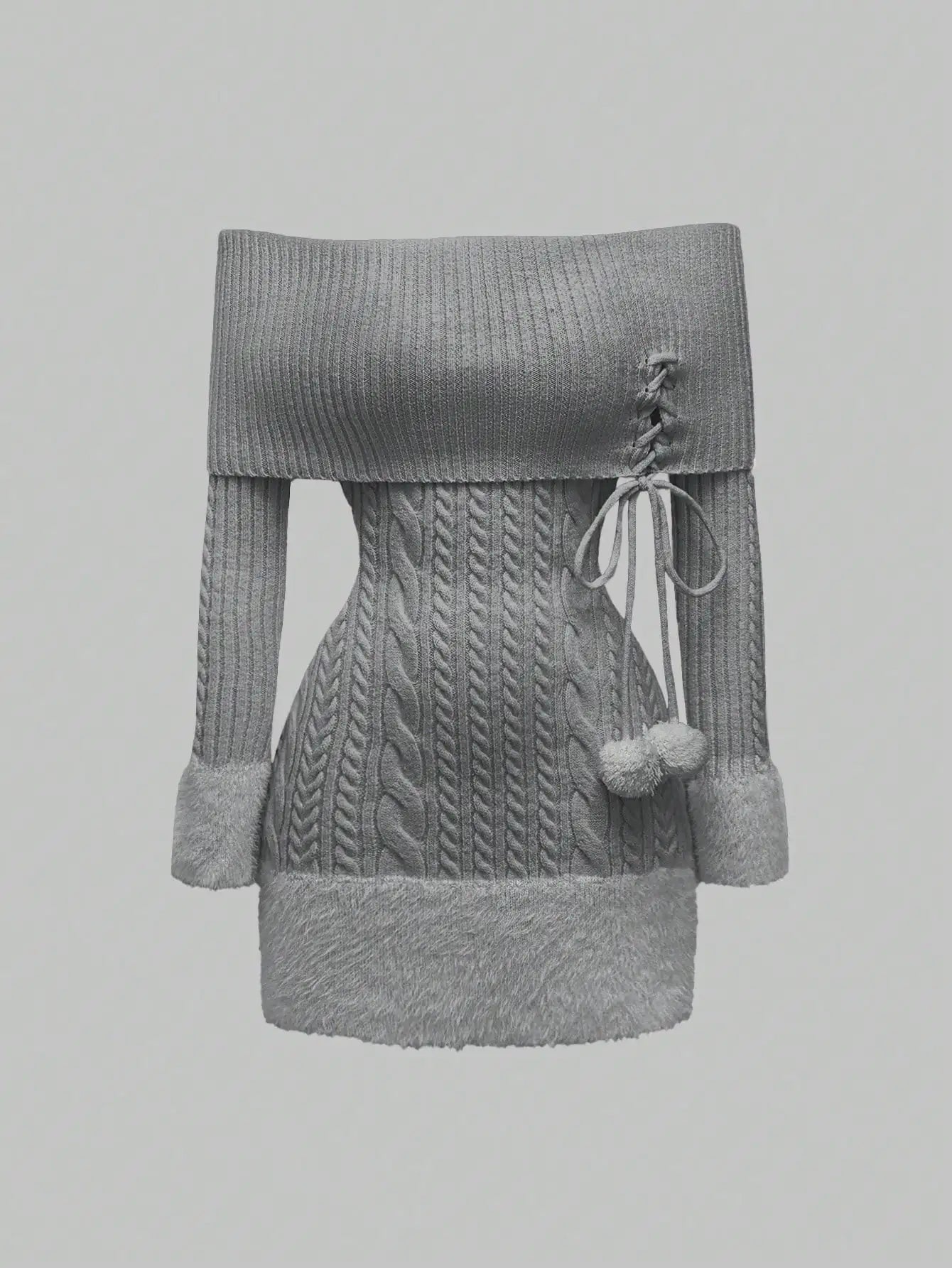 Kawaii Off Shoulder Fuzzy Sweater Dress