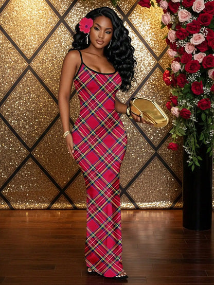 Elegant Black Red Floral Maxi Dress