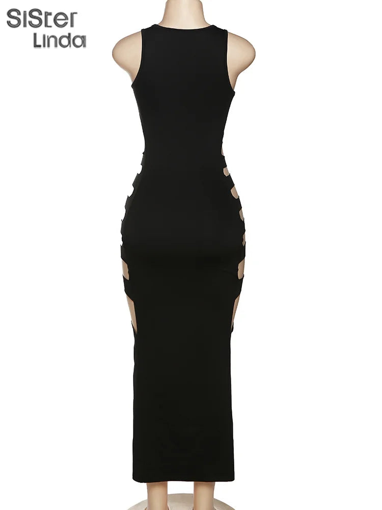 Hollow Elegant Side Split Bodycon Midi Dress