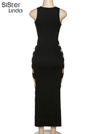 Hollow Elegant Side Split Bodycon Midi Dress