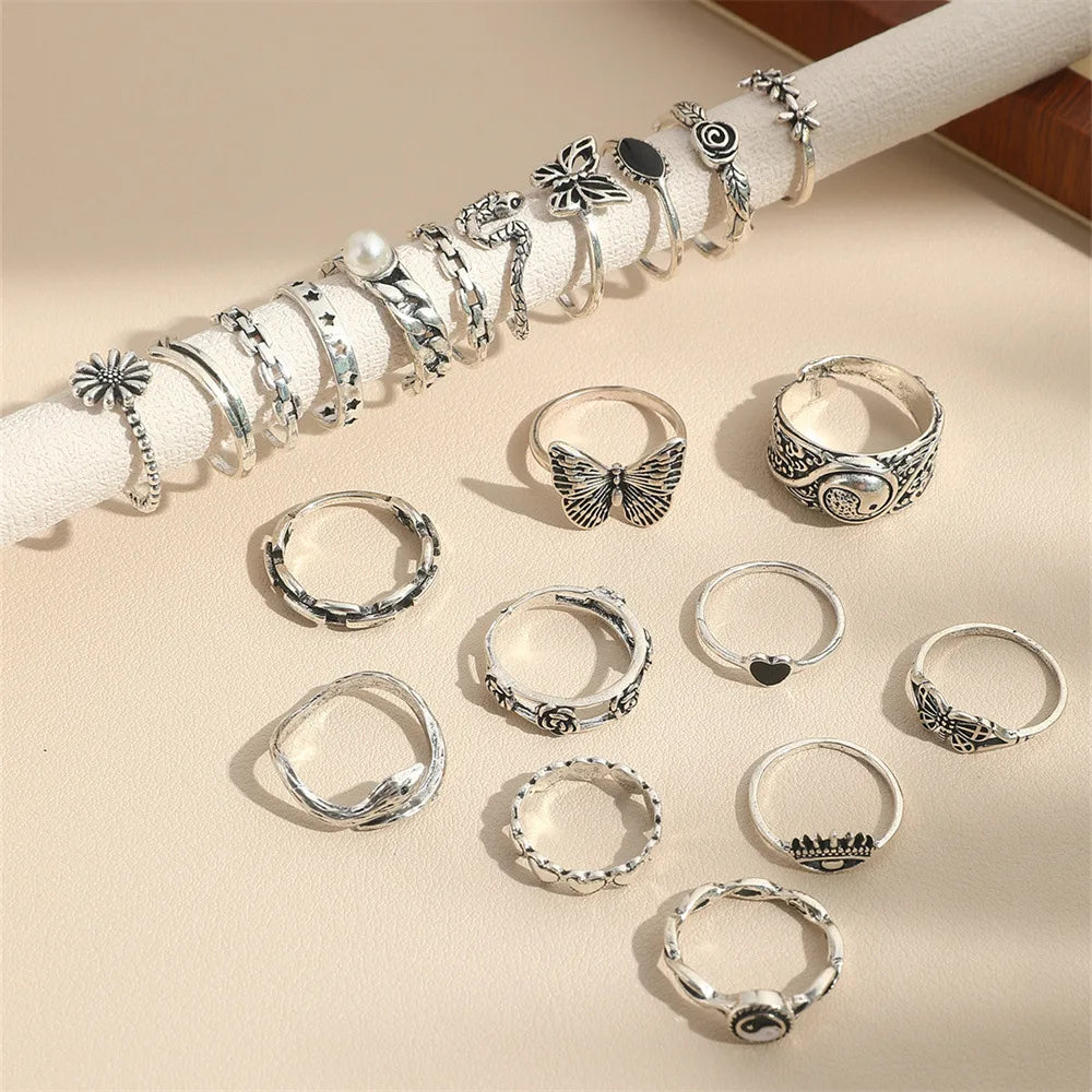 Dark Style Butterfly & Flower Rings,
