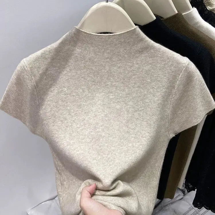 Turtleneck Solid Thin Pullover Knitted Sweater