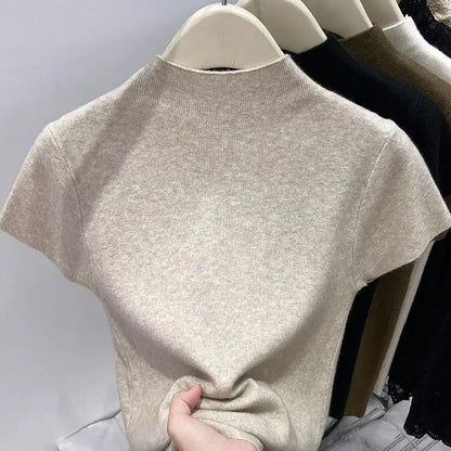 Turtleneck Solid Thin Pullover Knitted Sweater
