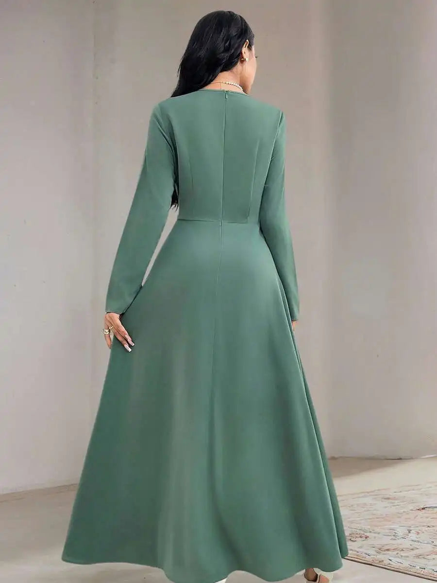 Sage Green Round Neck Long Sleeve Dress