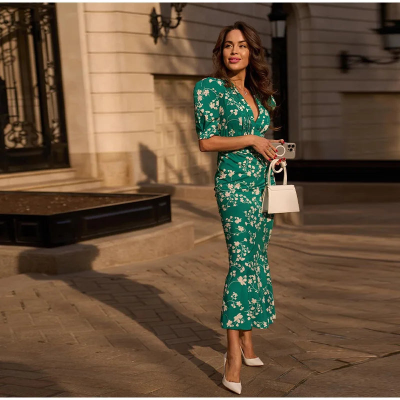 Floral Printed Blazer Shirt Maxi Skirt 2 Piece