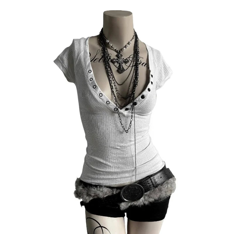 Spicy Girls Y2k Crop Top Button