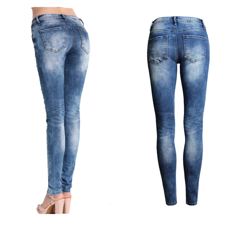 Women Jeans Blue Slim Ripped Jeans