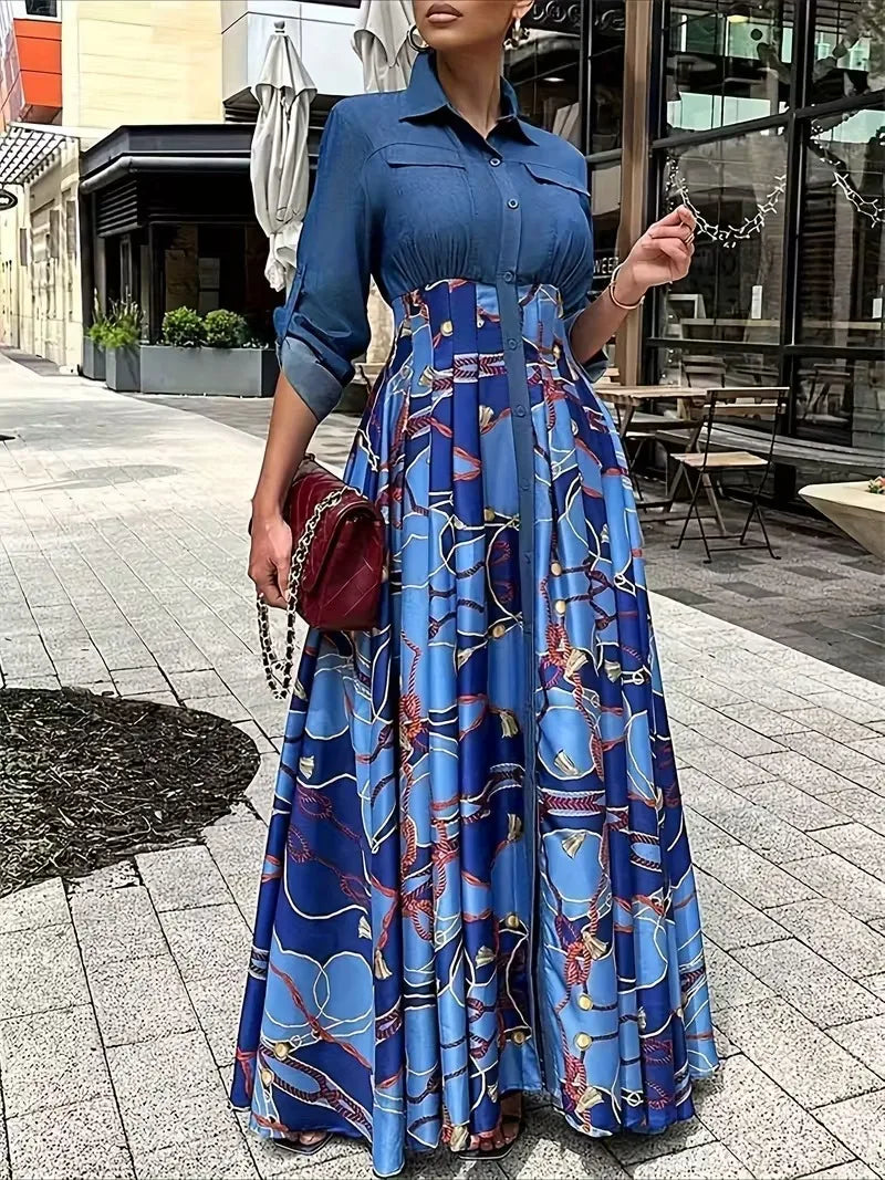 Women's Paisley Print Patchwork Dress