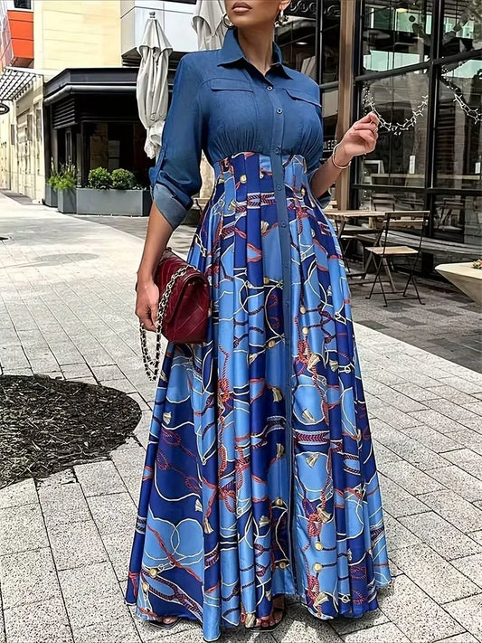 Women's Paisley Print Patchwork Dress