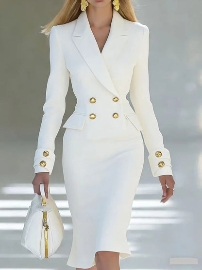 Women Elegant Blazer Double Breasted Dress
