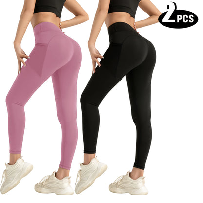 2 Pack High Waisted Sexy Butt Lifting Yoga Leggings