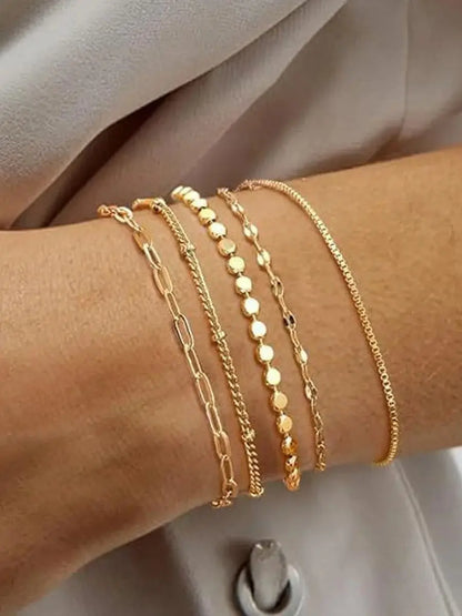 5-piece minimalist metal chain bracelet