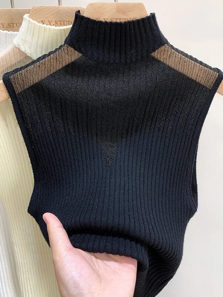 Mesh Knitted  Sleeveless Sweater