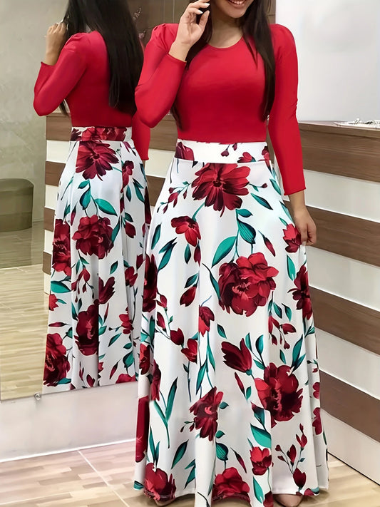 Flower Print  Plus Size Women's Dress