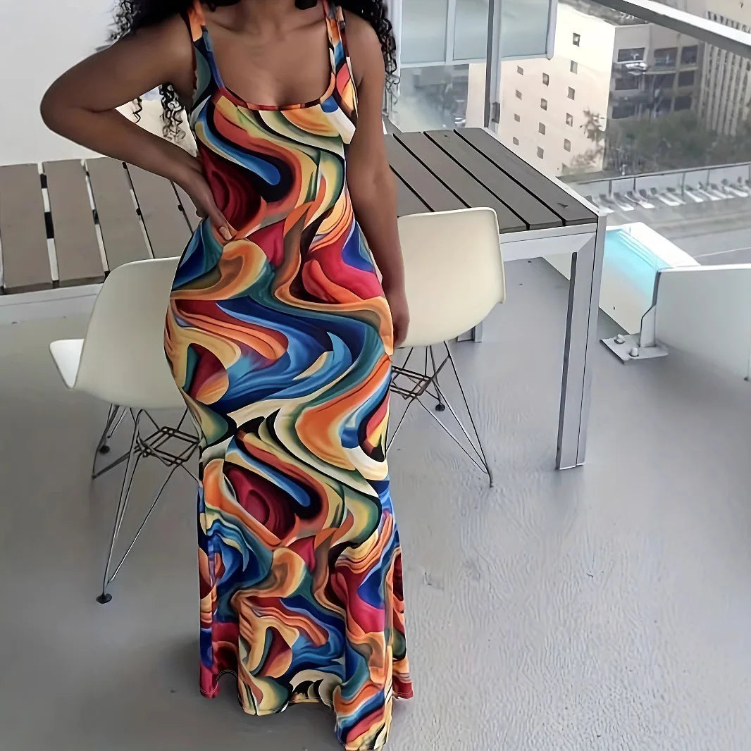 Casual Fashion Printed Wave Pattern Dress