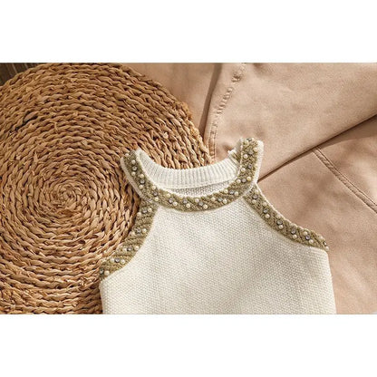 Fashionable Embroidered Flares  O-neck Sleeveless T-Shirts