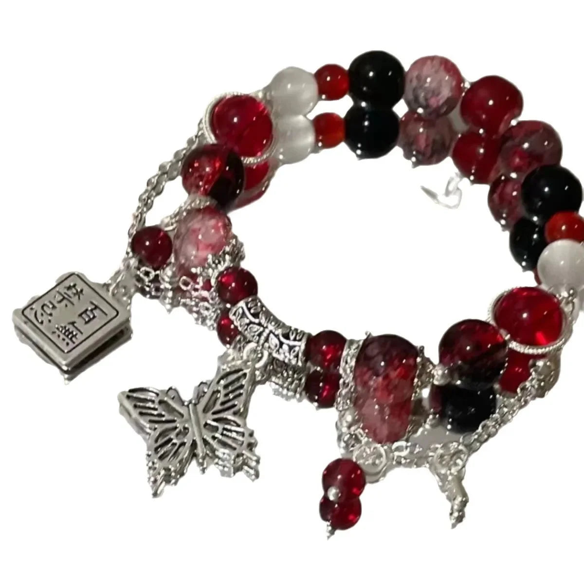 Trendy Red Beaded Chain Bracelet