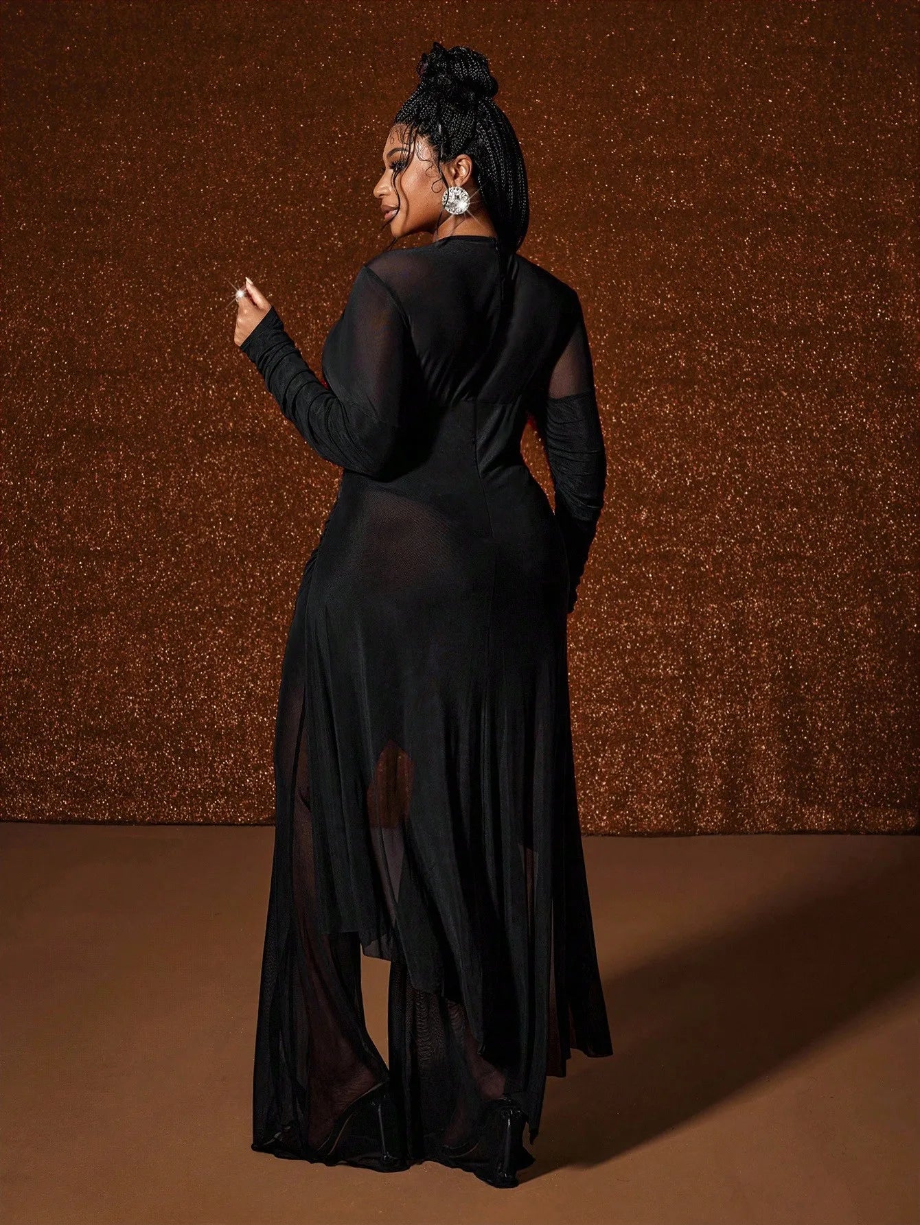 Plus Size Asymmetrical Mesh Maxi Dress