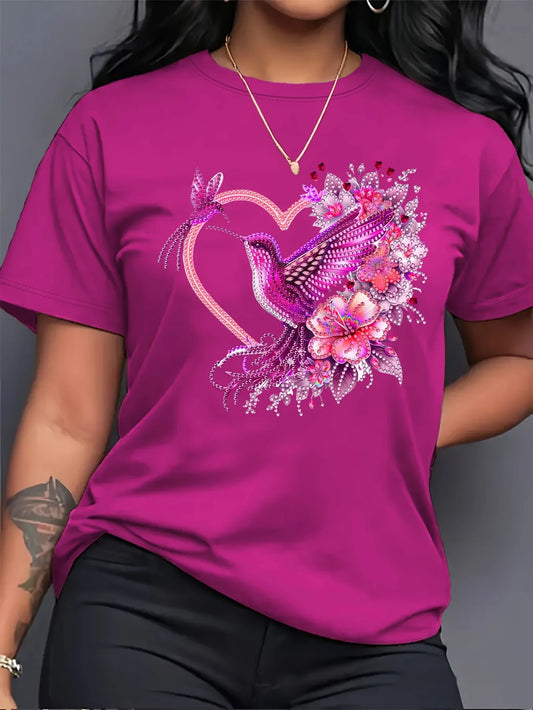 Floral Hummingbird Heart Women's Tee
