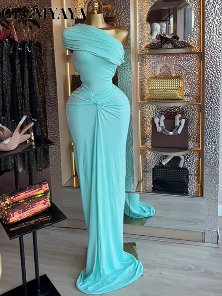 Women Wrapped Waist One Shoulder Bodycon Dress