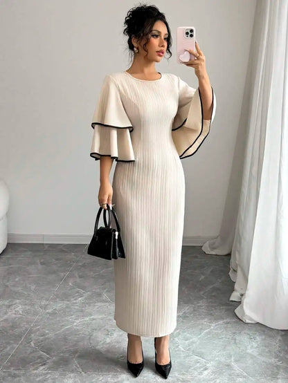 Cream Ribbed Midi Dress