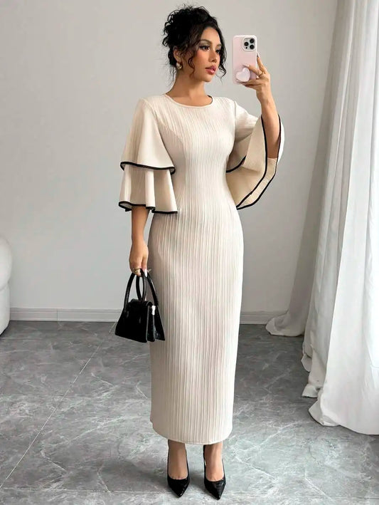 Cream Ribbed Midi Dress